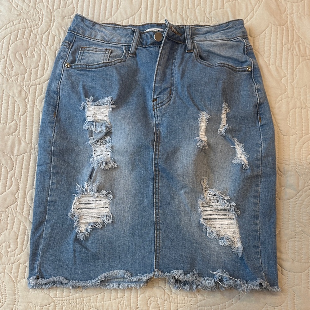 Fashion Nova Distressed Denim Pencil Skirt